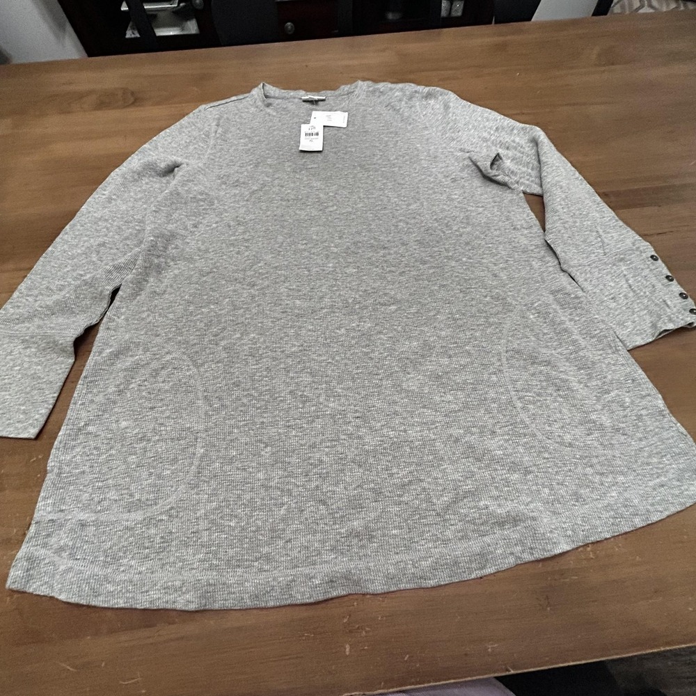 J Jill Sweater Womens XL Gray Long Sleeve Button Cuff Tunic Pocket Cotton Blend